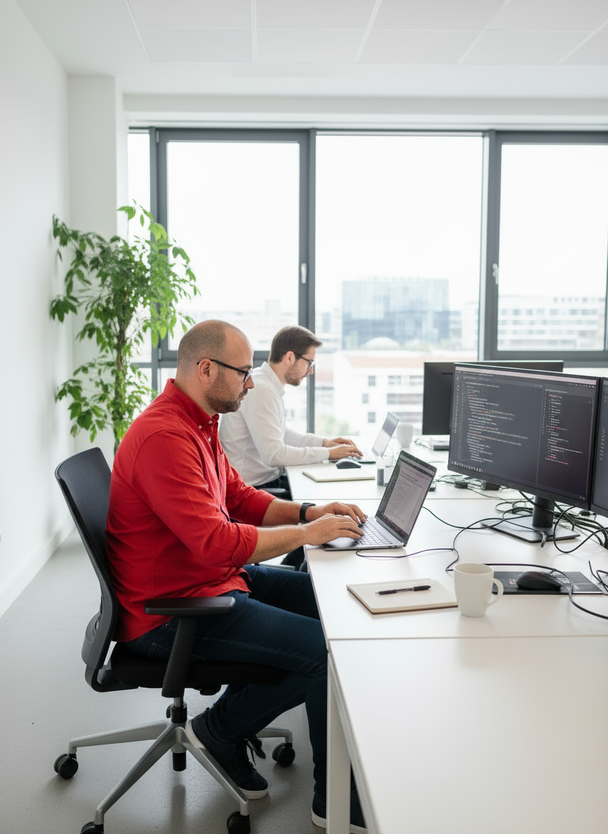 Oriol Fuertes – Freelance IT Consultant Coding Custom Software Solutions Oriol Fuertes, freelance IT consultant, coding software at a modern workstation – backend development and automation work